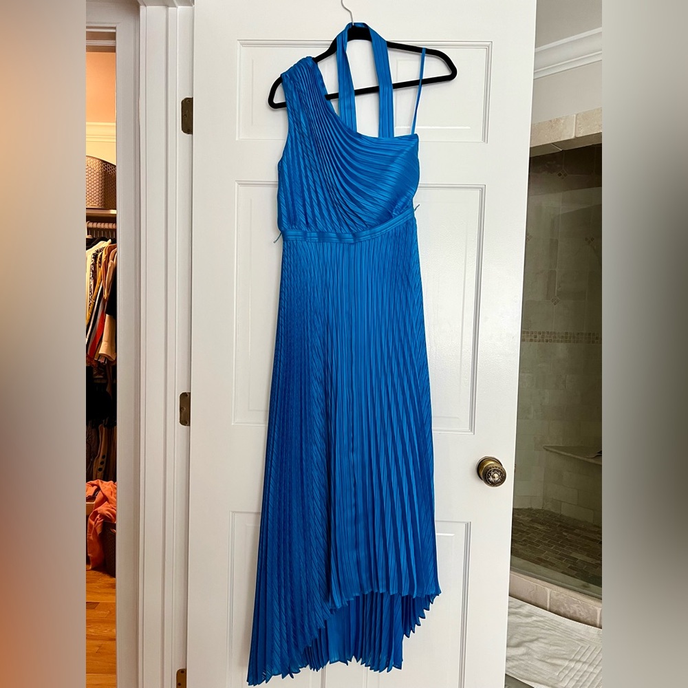 Intermix Turquoise Pleated Satin Midi Dress